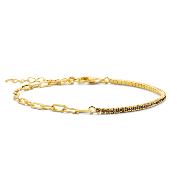 Armband halb Tennisarmband halb Ankerkette weit Silber 925 vergoldet - Zirkonia Champagner