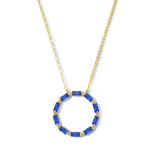 Collier Kreis Silber 925 vergoldet - 10 saphirblaue Zirkonia im Baguetteschliff