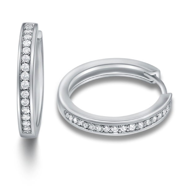 Lovebird Klappcreolen Silber 925 rhodiniert - Ø 26mm - 40 Zirkonia