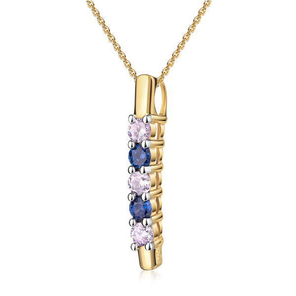 Anhänger Silber 925 vergoldet - 5 Zirkonia in Lavendel und Tansanit