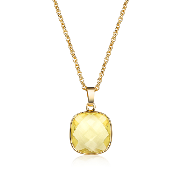 Collier mit Lemonquarz Silber 925 vergoldet - 15x15mm - 3 Milliemes