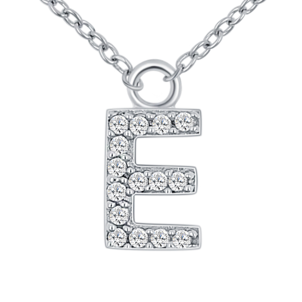 Lovebird Buchstabencollier E Silber 925 rhodiniert - 15 Zirkonia