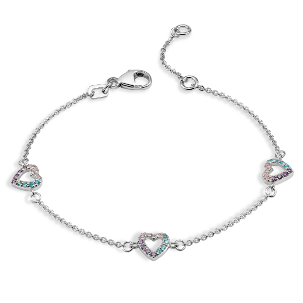 Kinderarmband 3 Herzen Zirkonia Silber 925 rhodiniert