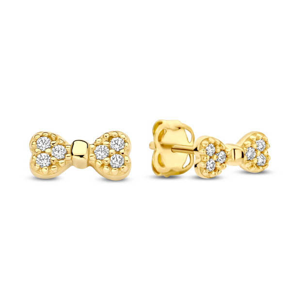 Ohrstecker Anzugfliege mit 12 Zirkonia Gold 585