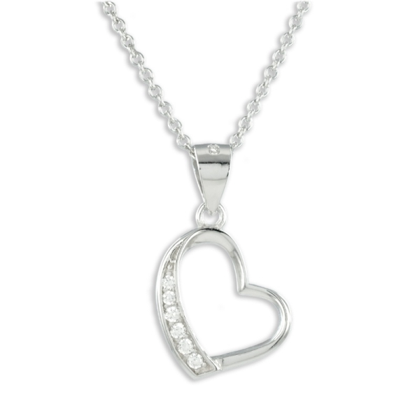 Collier Herz Silber 925 rhodiniert - 6 Zirkonia - Herz 13x13mm