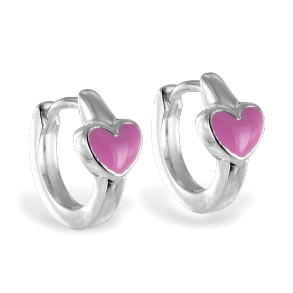 Klappcreolen Silber 925 - Herz pink - Ø 11mm