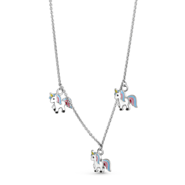 Collier Einhorn Lack Silber 925 rhodiniert - 3 Einhörner - Ankerkette 38cm - Bild 2