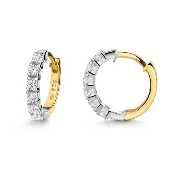 Klappcreolen mit 12 Zirkonia Silber 925 Bicolor - Rhodiniert und Vergoldet