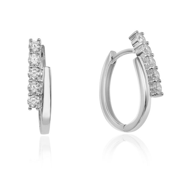 Klappcreolen mit 10 Zirkonia Silber 925 rhodiniert - 18,0mm x 4,5mm