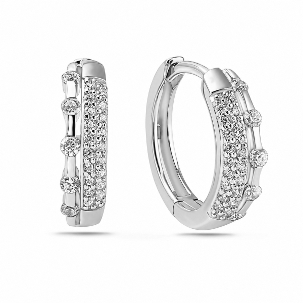 Klappcreolen Silber 925 rhodiniert - Ø 14,5mm - 48 Zirkonia - Hochglanz