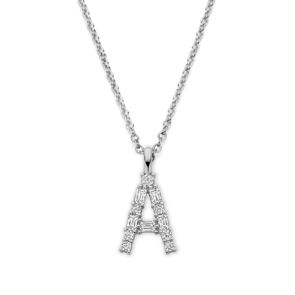 Buchstaben-Collier Zirkonia Silber 925 rhodiniert - Ankerkette 40cm mit Verlängerung - Bild 2