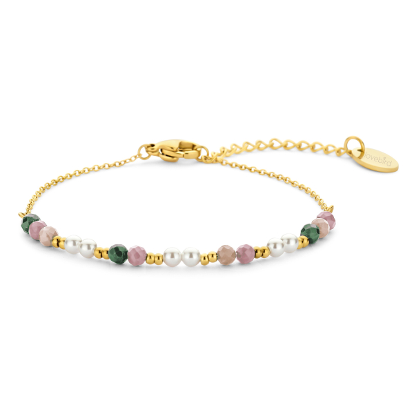 Lovebird Armband Turmalin Edelstahl - Goldfarbene IP-Beschichtung - Facettierte Steine