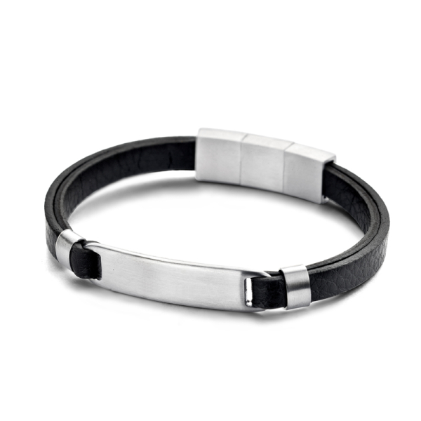 Frank 1967 Armband Echtleder Schwarz Edelstahl IPS - Schild 45x10mm