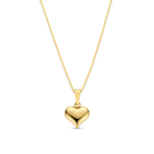 Collier Herzanhänger Hochglanz Gold 585 - Ankerkette 43cm mit Zwischenösen