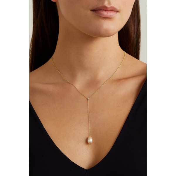 Y-Collier Silber 925 vergoldet - Süßwasser-Zuchtperle 9x10mm - Bild 3