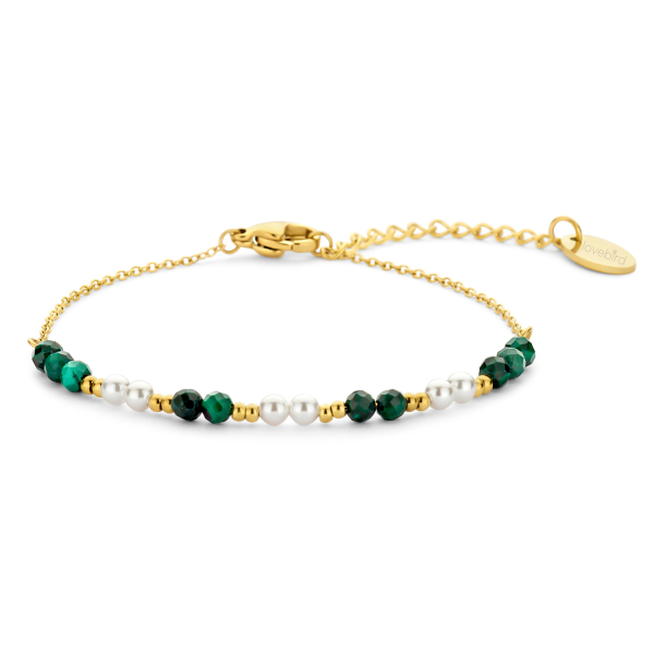 Lovebird Armband Malachit Edelstahl - Goldfarbene IP-Beschichtung