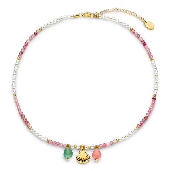 Lovebird Collier Rhodochrosit/MOP Edelstahl IPG