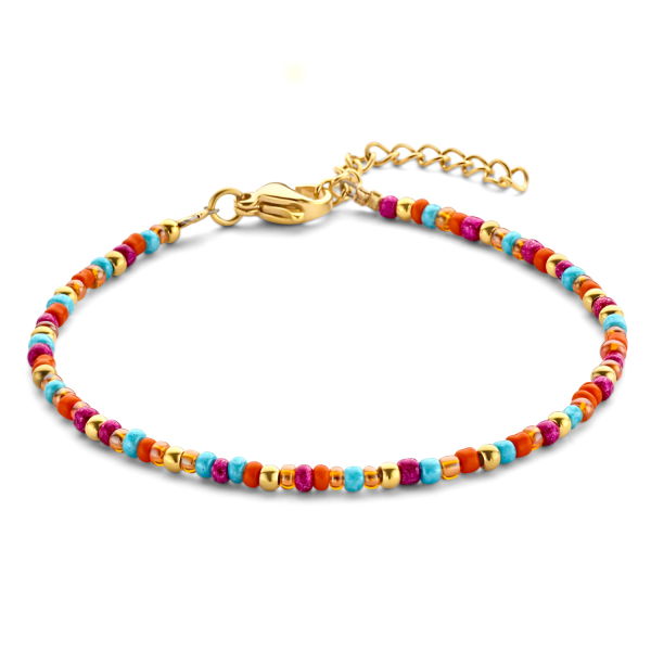 Lovebird Armband Multi-Color mit Edelstahlkugeln - Goldfarbene IP-Beschichtung