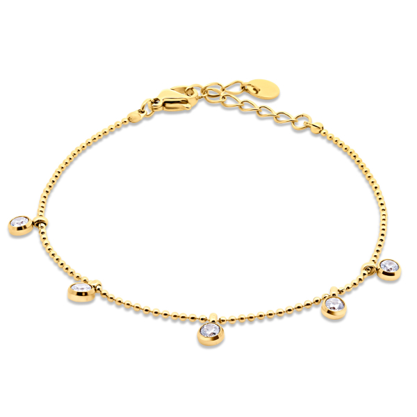 Lovebird Armband mit 5 Zirkonia Edelstahl - Goldfarbene IP-Beschichtung