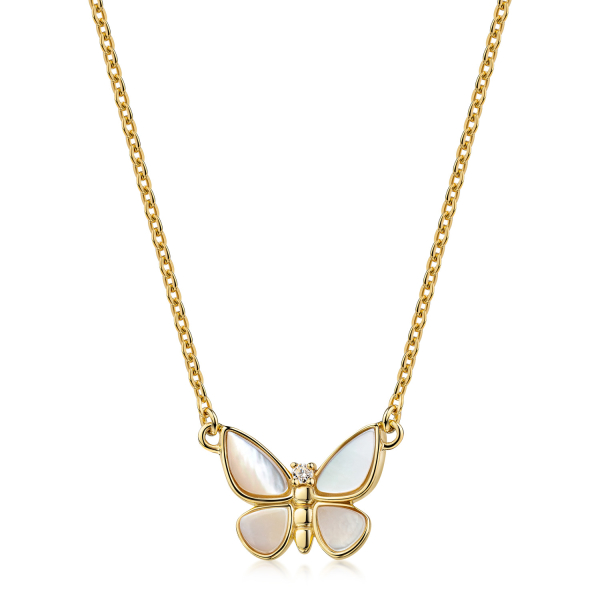 Collier mit Anhänger Schmetterling Silber 925 vergoldet - Mit Perlmutt und Zirkonia - Bild 2