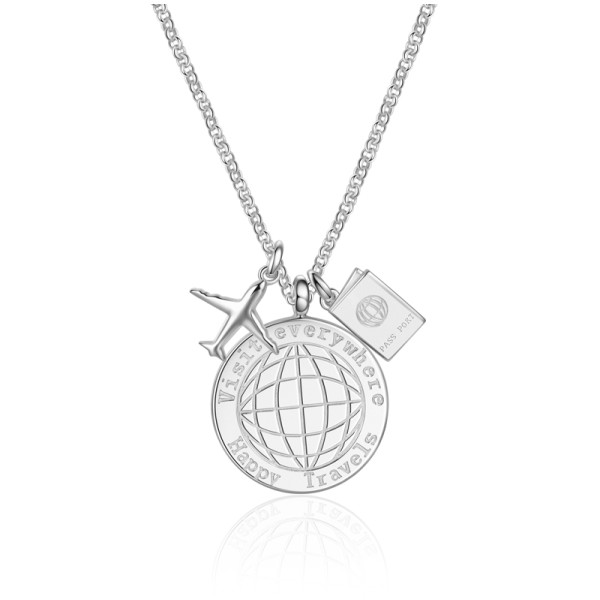 Collier Traveller Silber 925 - 3 Anhänger Kreis, Pass und Flugzeug - Bild 2