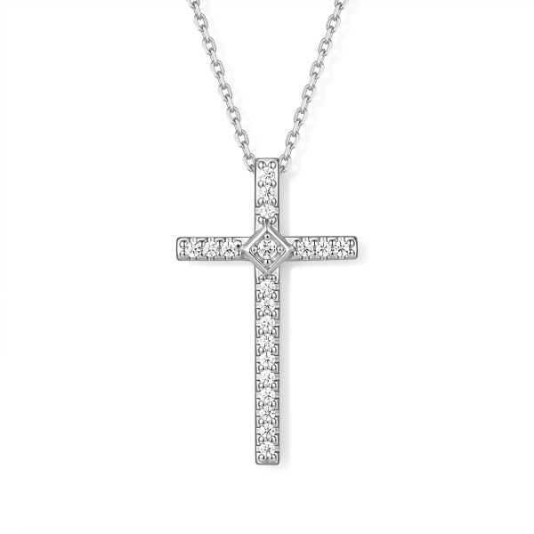Collier Silber 925 mit Kreuzanhänger und 20 Zirkonia - rhodiniert oder vergoldet - 45cm
