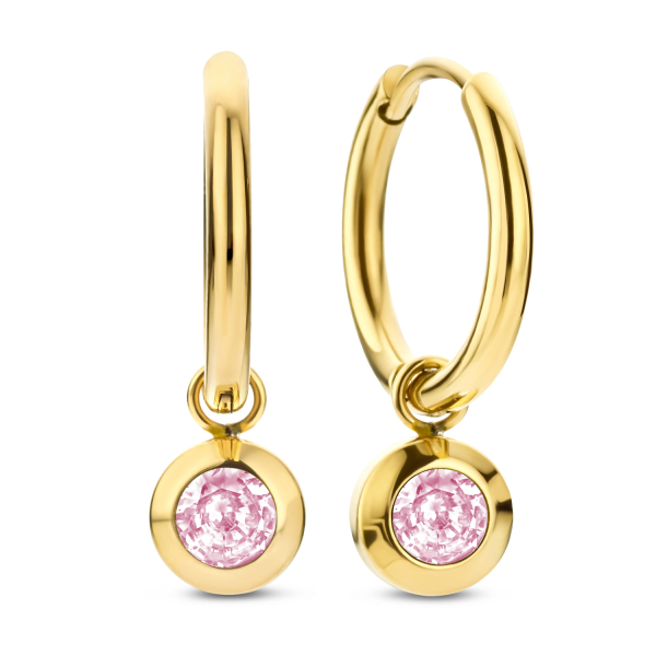 Lovebird Klappcreolen Edelstahl IPG - Anhänger Zirkonia pink - 16mm