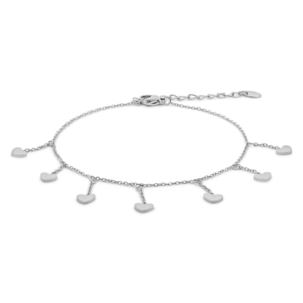 Lovebird Fußkette mit 7 Herzen Edelstahl