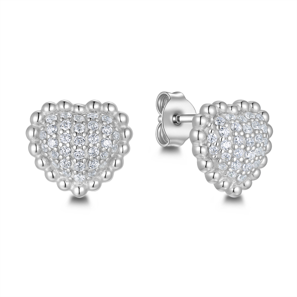 Ohrstecker Herz Silber 925 rhodiniert - 64 Zirkonia - 9,6x8,6mm