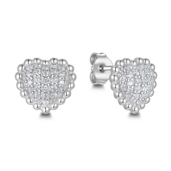 Ohrstecker Herz Silber 925 rhodiniert - 64 Zirkonia - 9,6x8,6mm