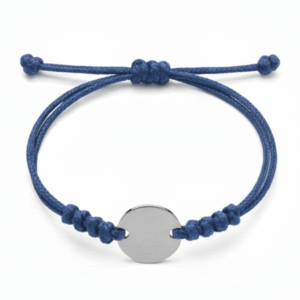Textilarmband blau gewachst mit Gravurplatte Edelstahl - 16mm