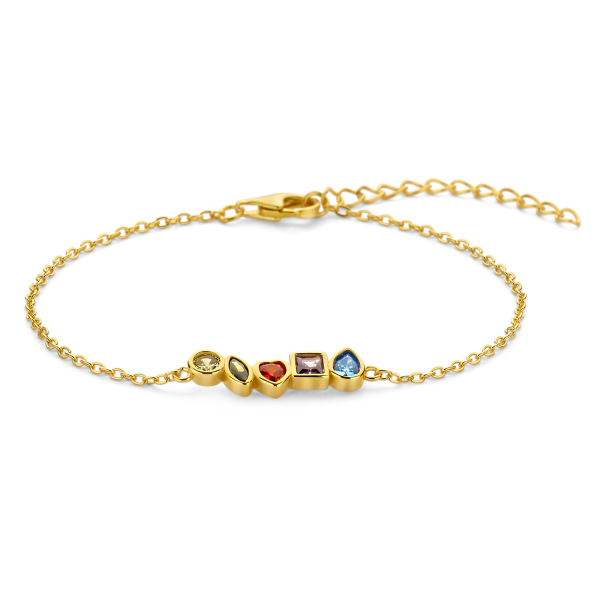 Armband 5 Zirkonia Bunt Silber 925 vergoldet - Zwischenteil