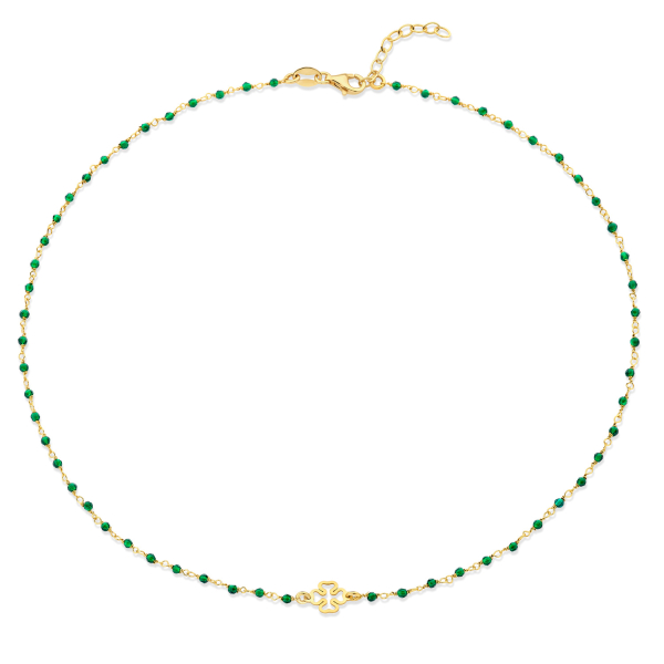 Collier Klee Silber 925 vergoldet - Grüner Kristall