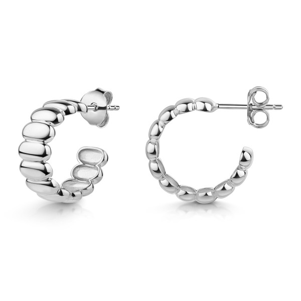 Ohrstecker Creolen ribbed Silber 925 rhodiniert - Ø 17mm - Recyceltes Silber