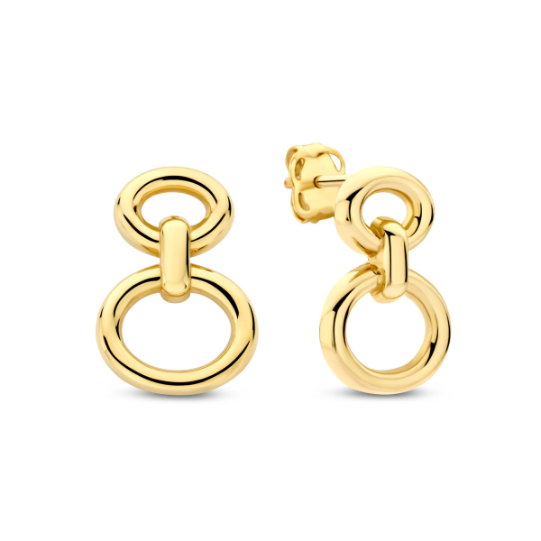 Ohrstecker Doppel-Oval Gold 585 - Hochglanz - Höhe 12mm