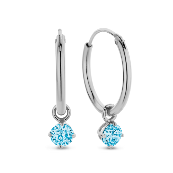 Creolen mit Zirkonia-Anhänger Blau Silber 925 rhodiniert - Zirkonia 4mm