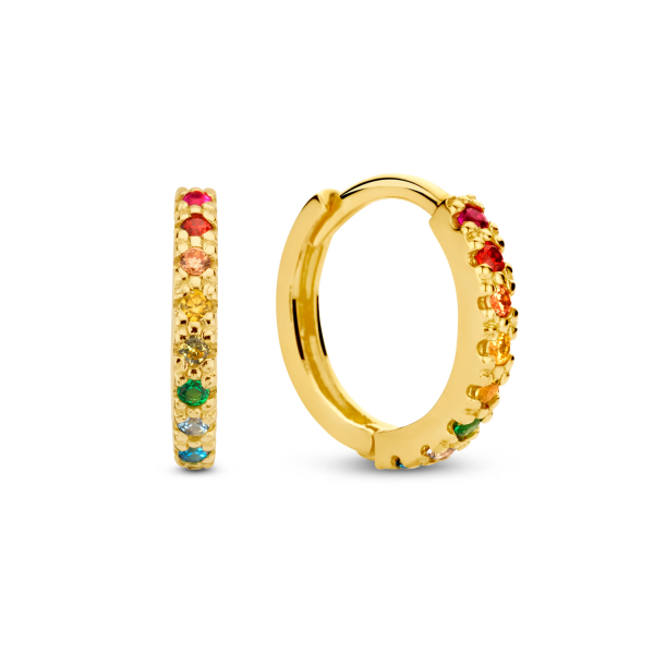 Klappcreolen Gold 585 - 16 Zirkonia Multicolor - Ø 12mm
