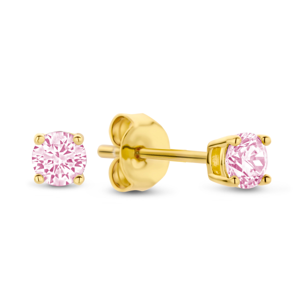 Ohrstecker mit Zirkonia pink Silber 925 vergoldet - Ø 3mm