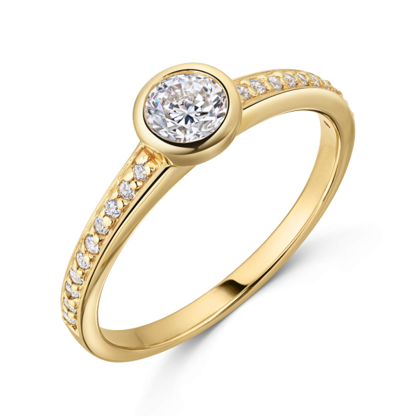 Ring Silber 925 vergoldet - 21 Zirkonia - Großer Stein 6,10mm