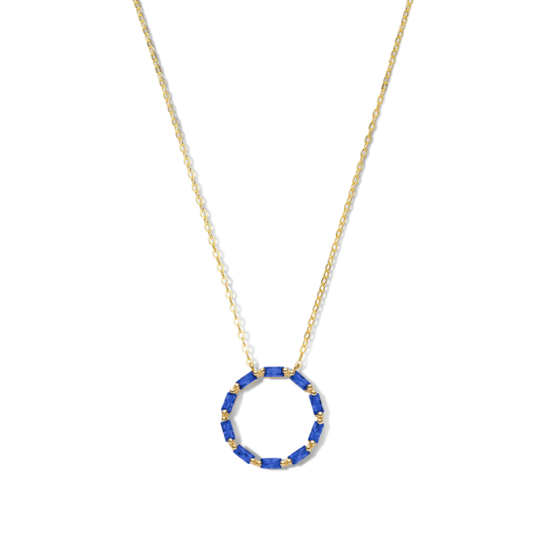 Collier Kreis Silber 925 vergoldet - 10 saphirblaue Zirkonia im Baguetteschliff - Bild 2