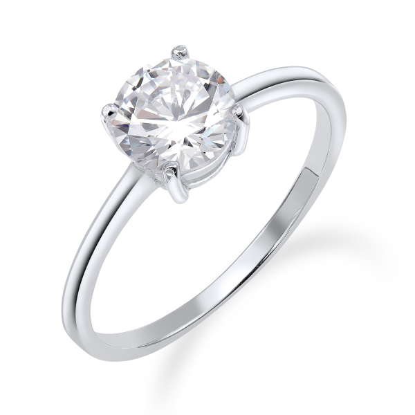 Solitär-Ring Silber 925 rhodiniert - Zirkonia 6mm - Krappenfassung