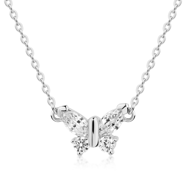 Collier Schmetterling Silber 925 rhodiniert - 4 Zirkonia - 42/45cm