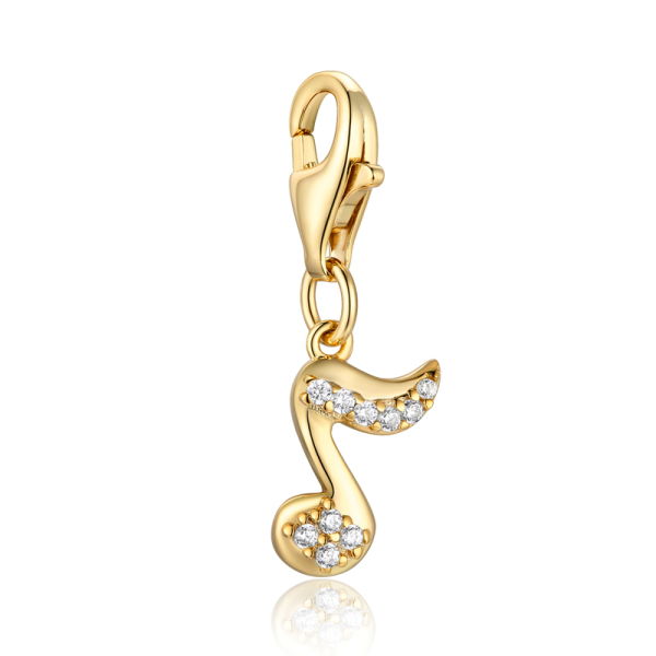 Charm Einhänger Musiknote Silber 925 vergoldet - 10 Zirkonia