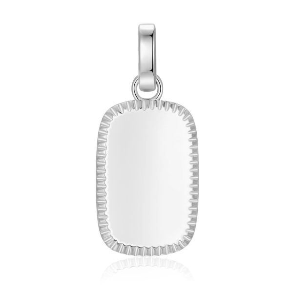 Anhänger Gravurplatte massiv Silber 925 rhodiniert - 20x13mm - Diamantierter Rand