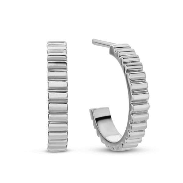 Steckcreolen Silber 925 rhodiniert - 15mm - 3mm breit - Zahnrad-Look
