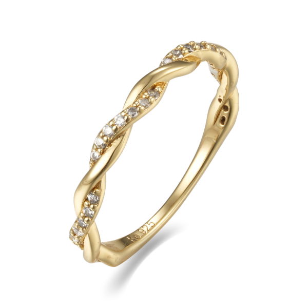 Damenring Twisted Silber 925 vergoldet - 23 Zirkonia