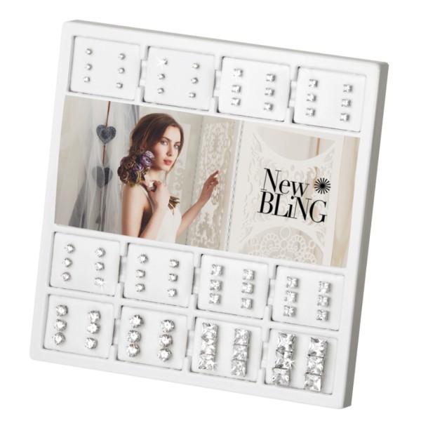 Schmuckdisplay mit 36 Paar Zirkonia-Ohrsteckern Silber 925 rhodiniert - 4, 6 und 8mm