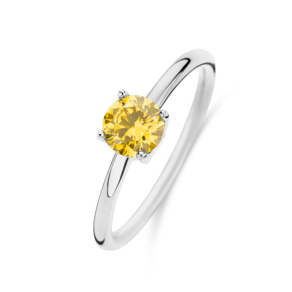 Damenring Zirkonia Gelb Rund Silber 925 rhodiniert - 6mm