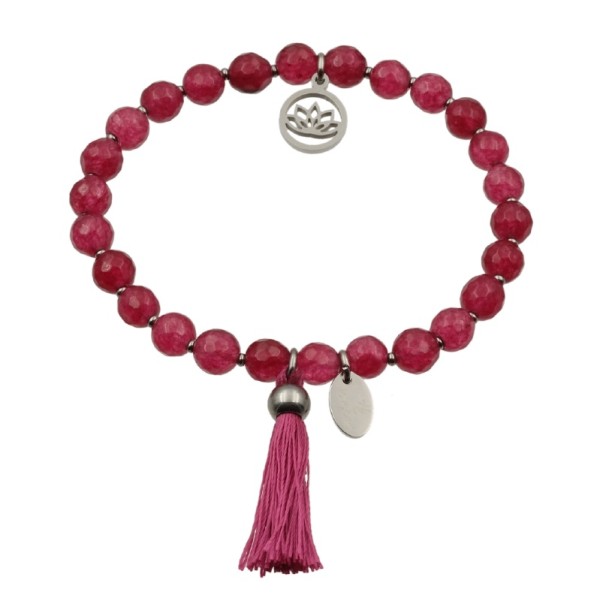 Lovebird Armband Jade pink Edelstahl IPS - Quaste und Lotusanhänger