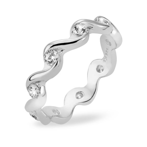 Damenring Zirkonia Silber 925 - 4,6mm breit - 9 Zirkonia